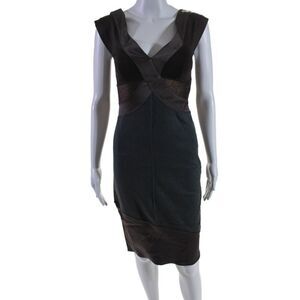 VPL Womens Textured Sleeveless V-neck Colorblock Fitted Bandage Dress Brown Size
